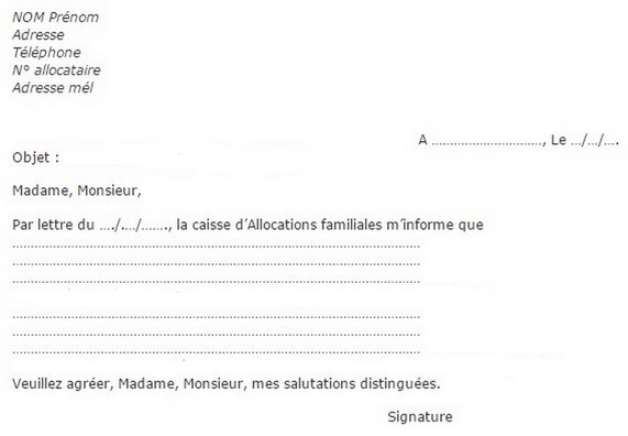 lettre de contestation caf