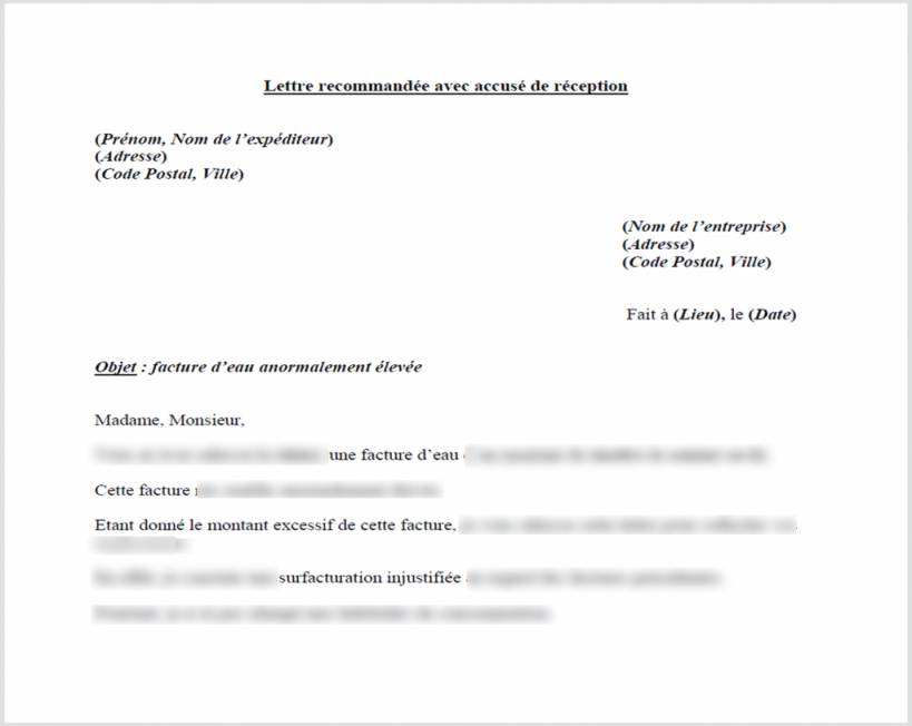 lettre de contestation facture d'eau