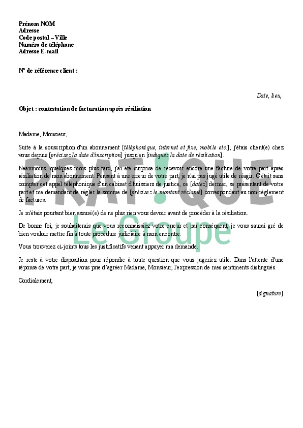 lettre de contestation facture sfr