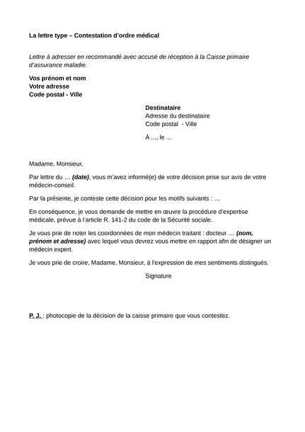 lettre de contestation secu