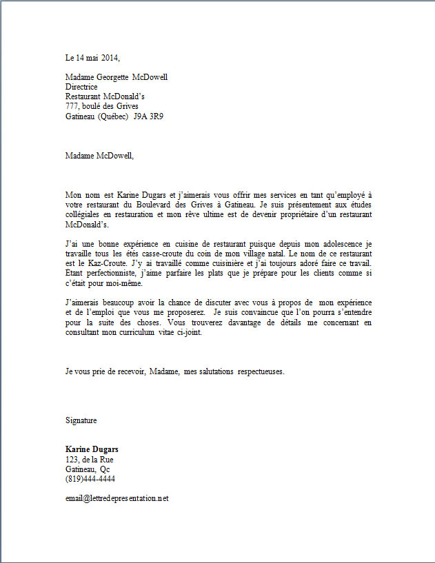 lettre de couverture