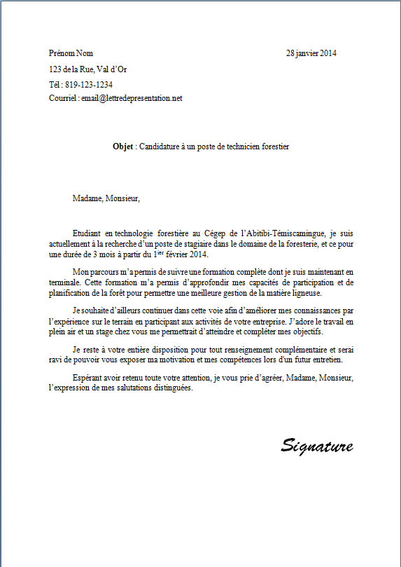 lettre de couverture