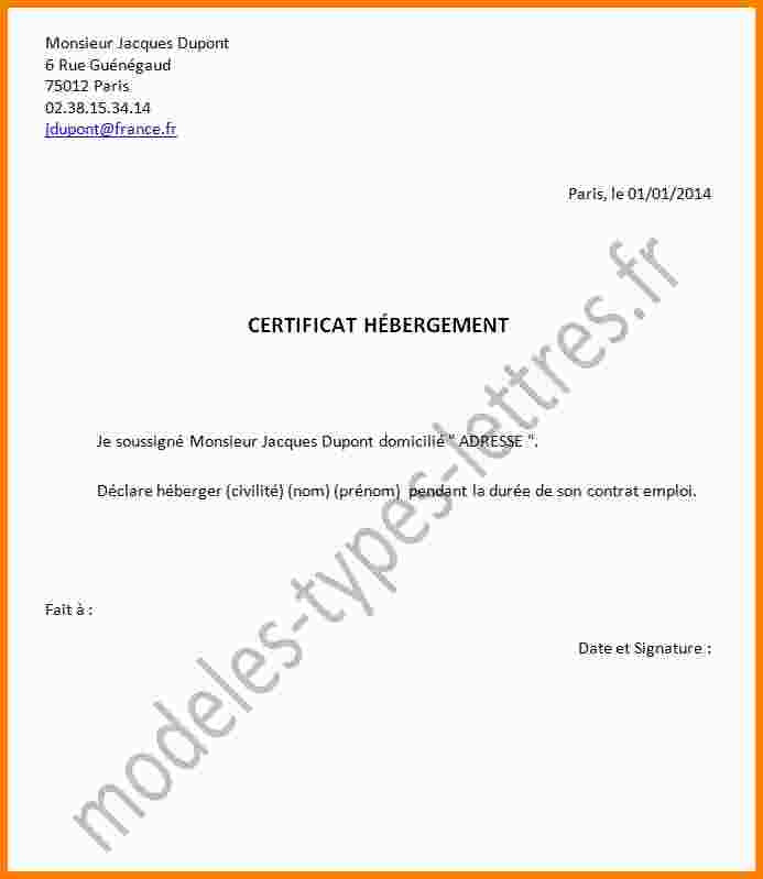 lettre de d'hebergement