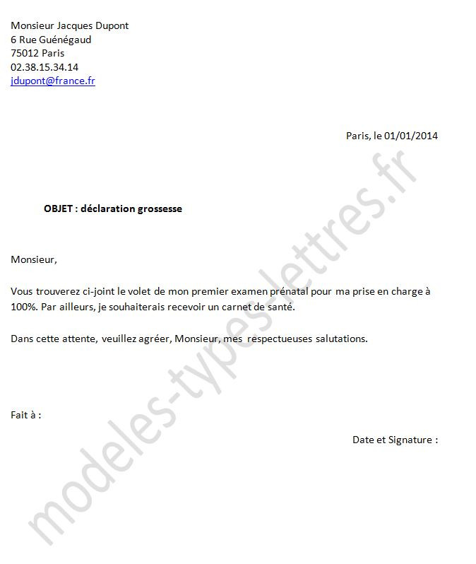 lettre de declaration de grossesse a son employeur