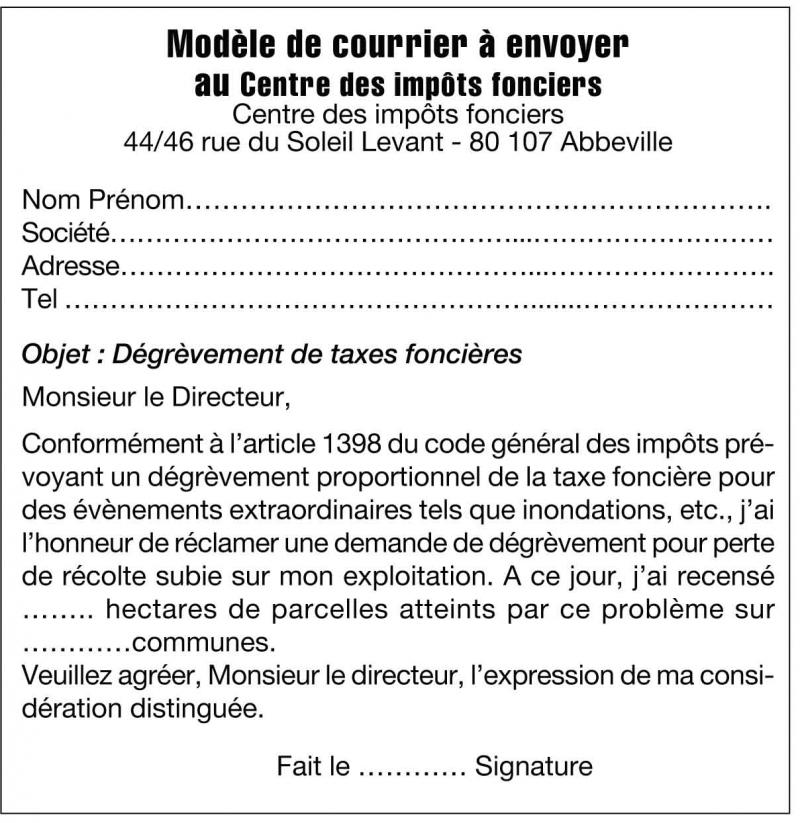 lettre de degrevement taxe fonciere