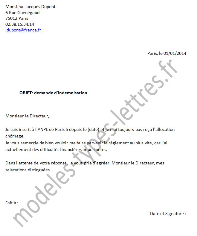 lettre de demande attestation assedic