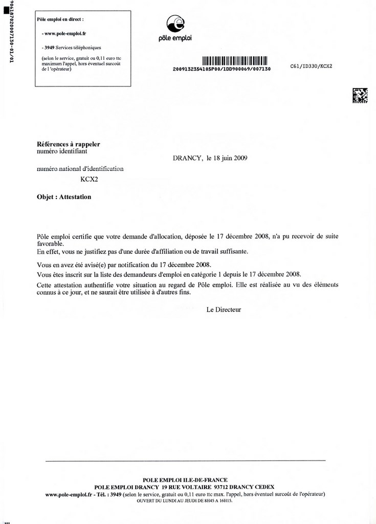 lettre de demande attestation assedic
