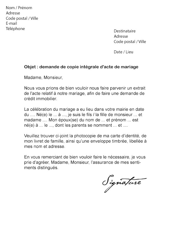 lettre de demande au mariage