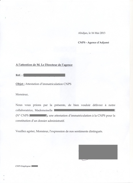 lettre de demande d'attestation de travail