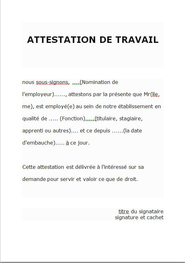 lettre de demande d'attestation de travail