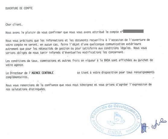 lettre de demande d'ouverture de compte bancaire