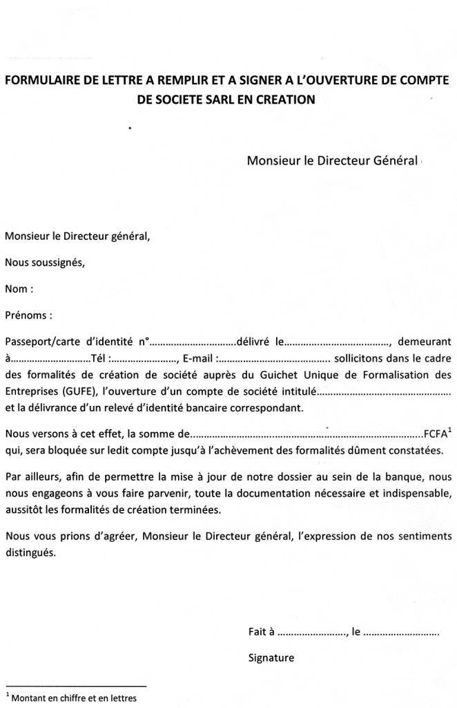 lettre de demande d'ouverture de compte bancaire