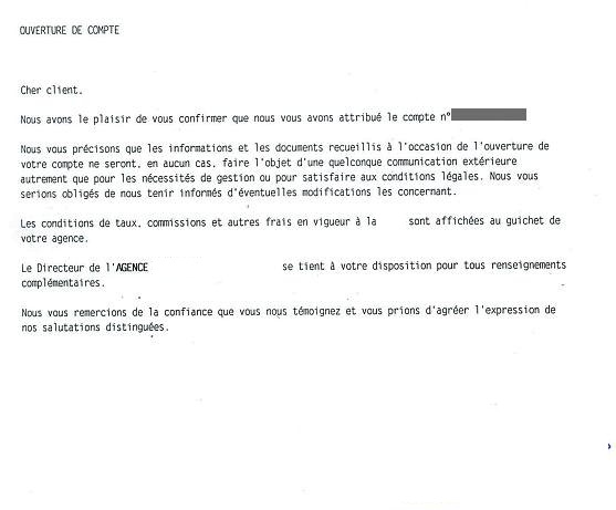 lettre de demande d'ouverture de compte bancaire