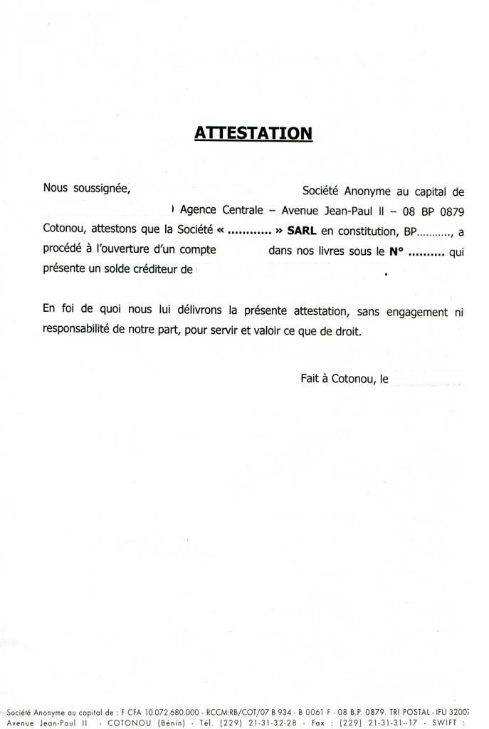 lettre de demande d'ouverture de compte bancaire