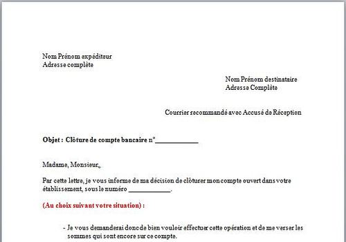 lettre de demande de cloture de compte