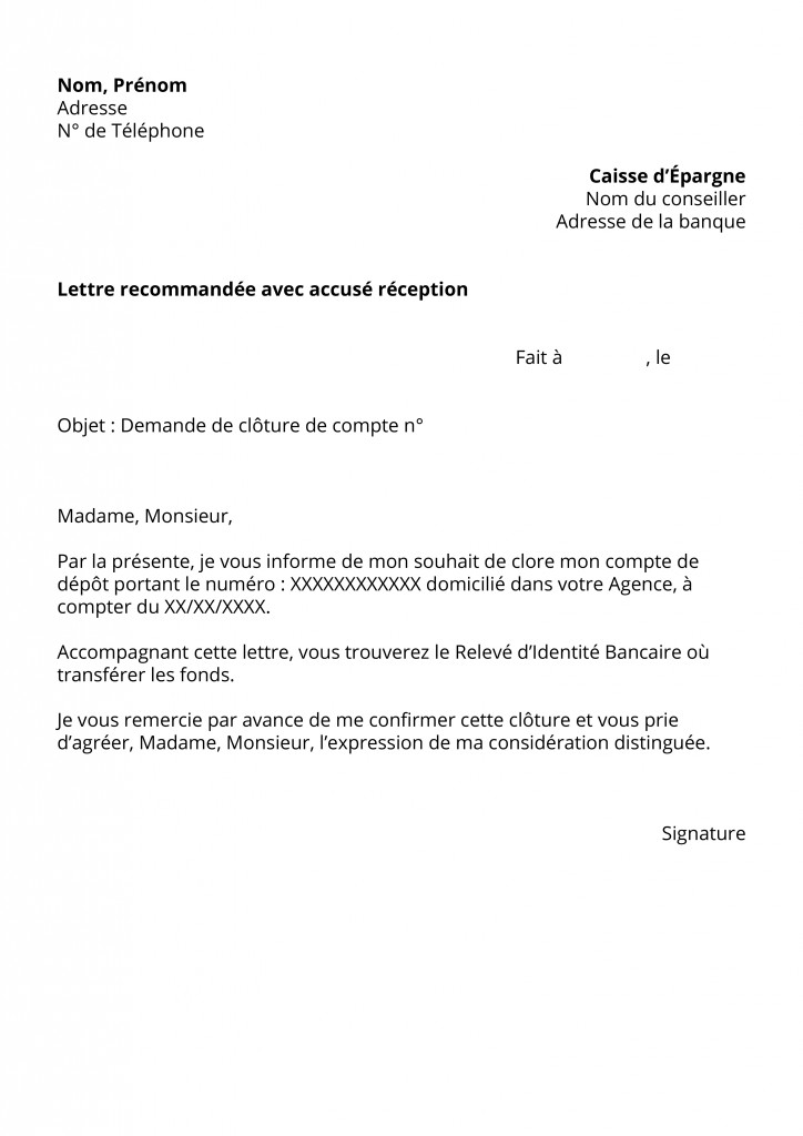 lettre de demande de cloture de compte