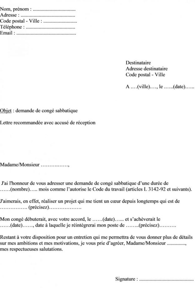 lettre de demande de conges payes