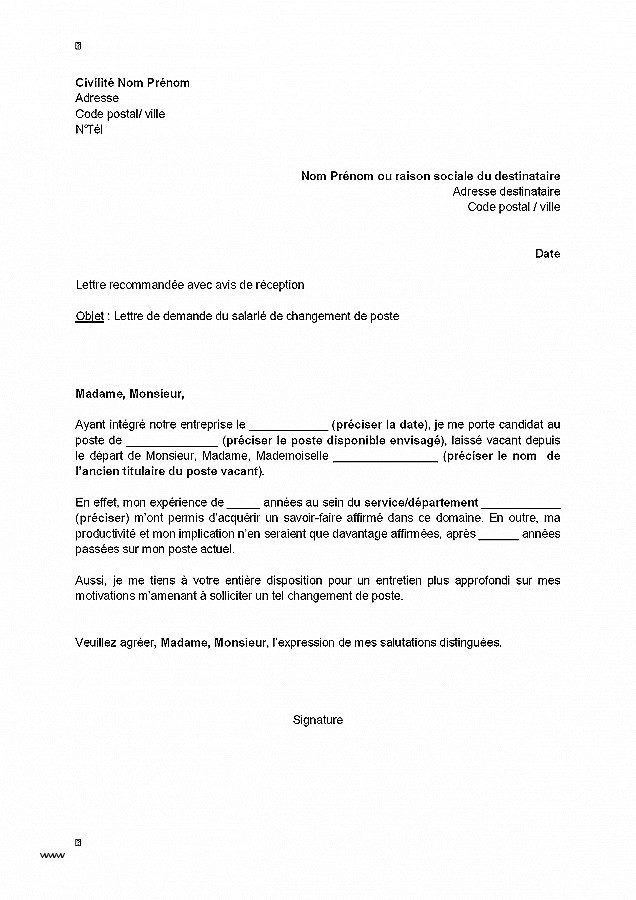 lettre de demande de poste gratuite
