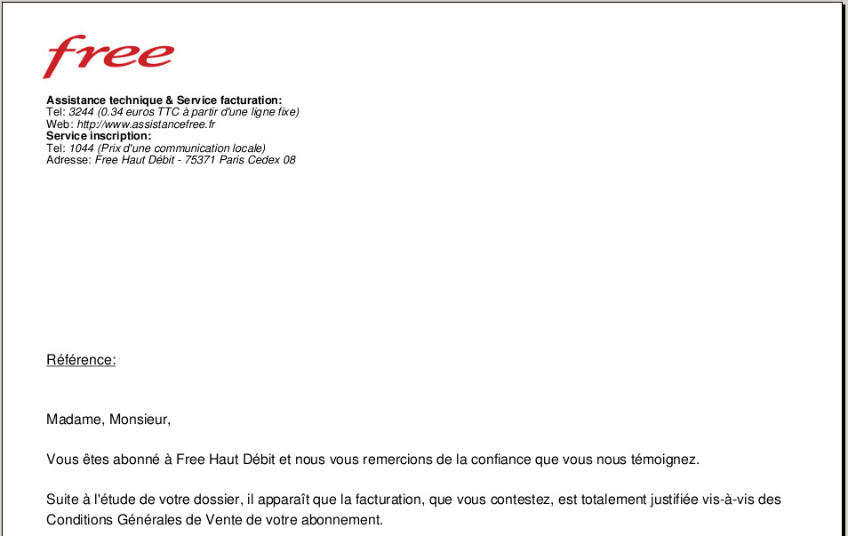 lettre de demande de remboursement de facture