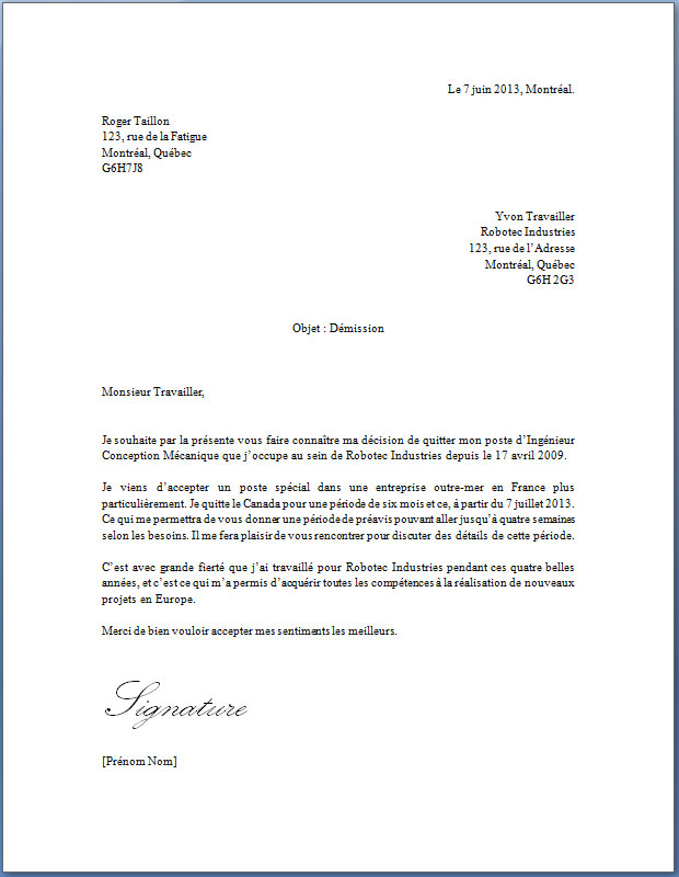 lettre de demissio