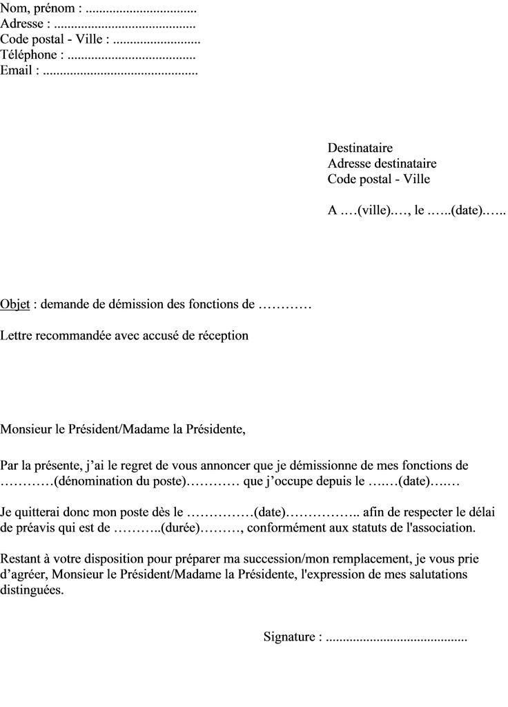 lettre de demission assistant d'education
