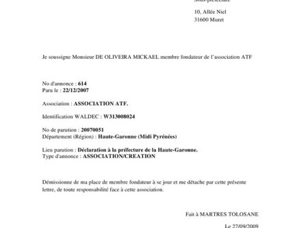 lettre de demission association