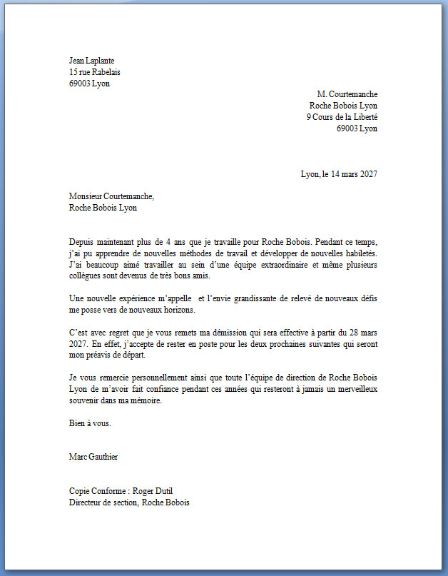lettre de demission cdi modele