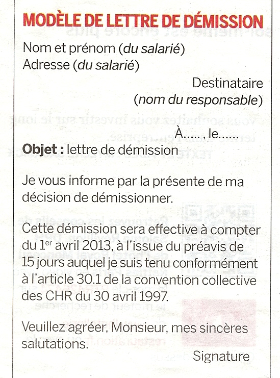 lettre de demission contrat pro