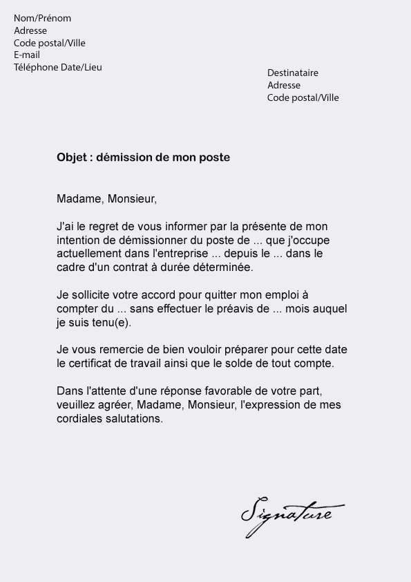 lettre de demission d'un cdd