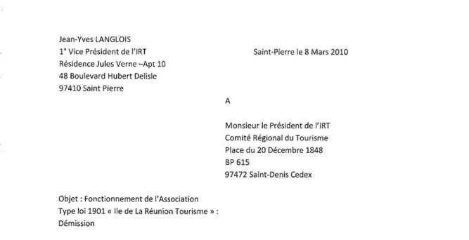 lettre de demission dans une association