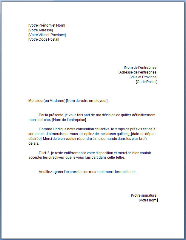 lettre de demission en cdd sans preavis