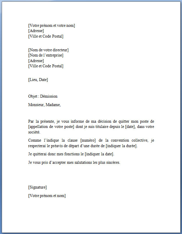 lettre de demission gratuite