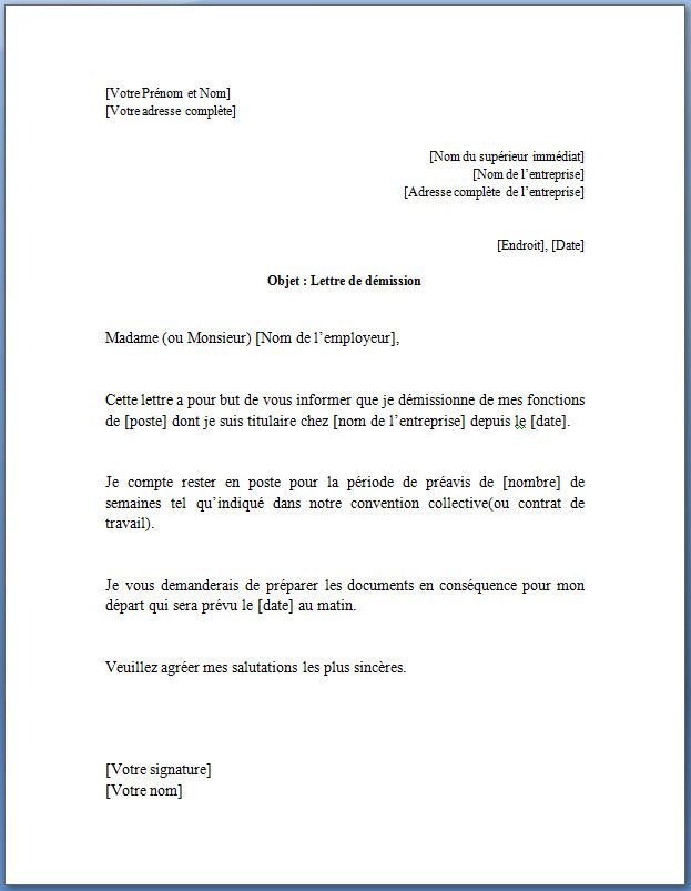 lettre de demission gratuite