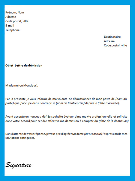 lettre de demission gratuite