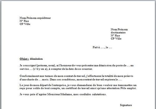 lettre de demission gratuite