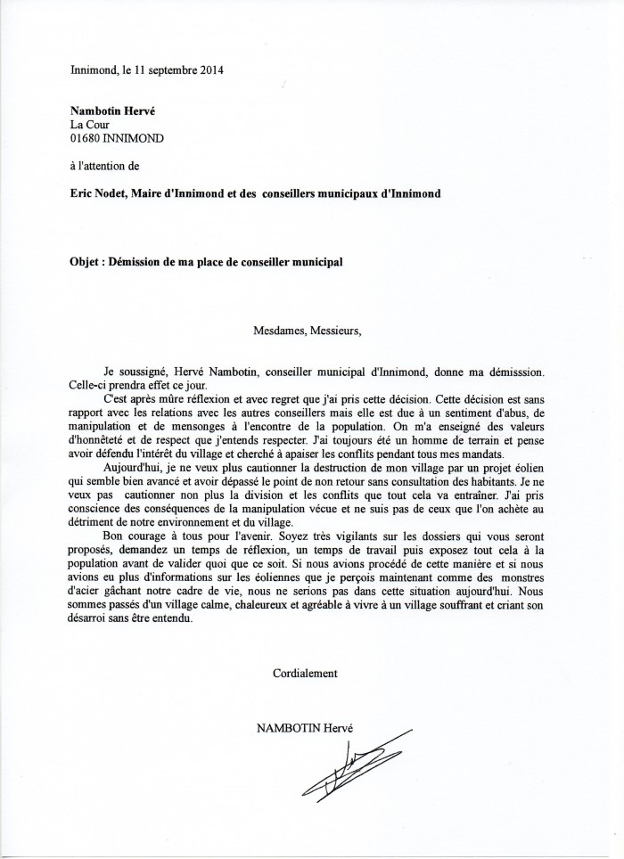 lettre de demission legitime