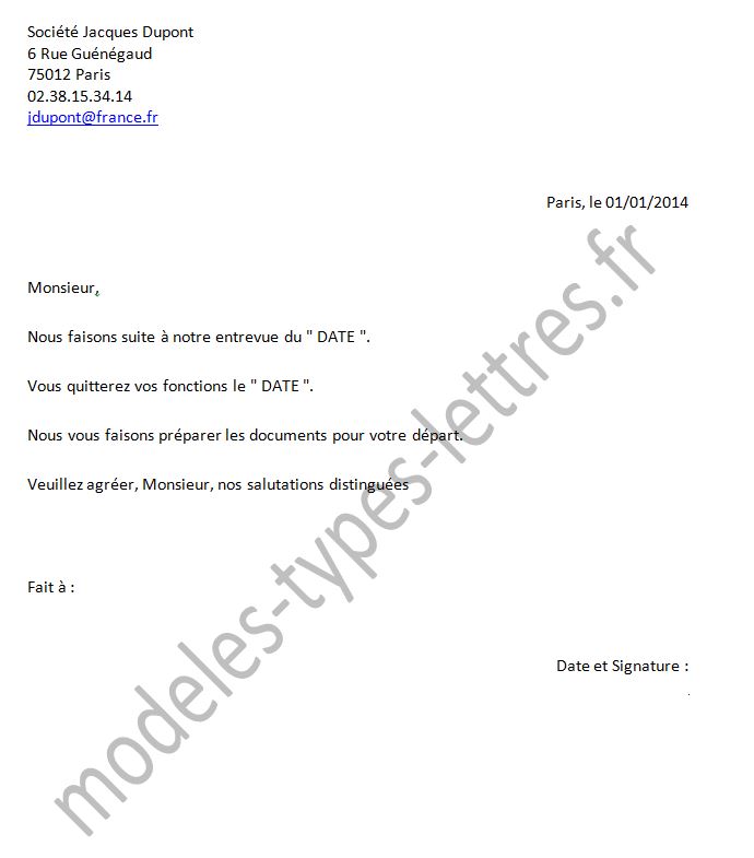 lettre de demission legitime