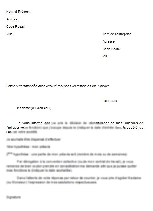 lettre de demission negociation preavis