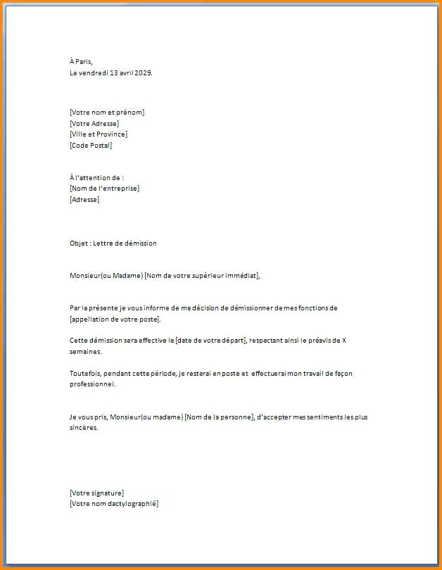 lettre de demission periode d'essai