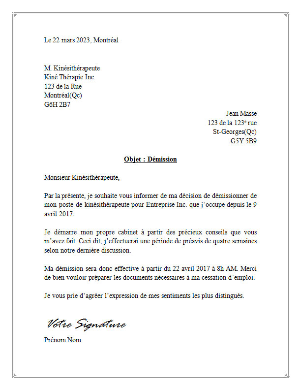 lettre de demission periode d'essai