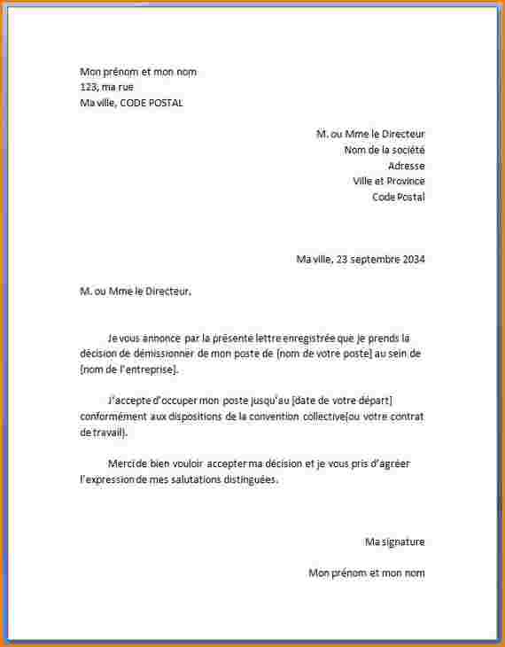 lettre de demission periode d'essai