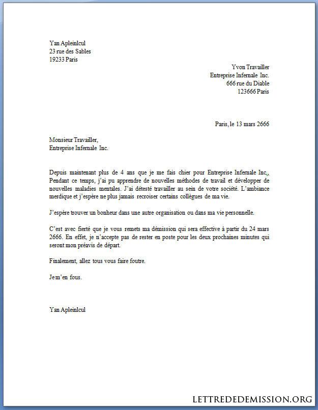 lettre de demission pour non paiement de salaire