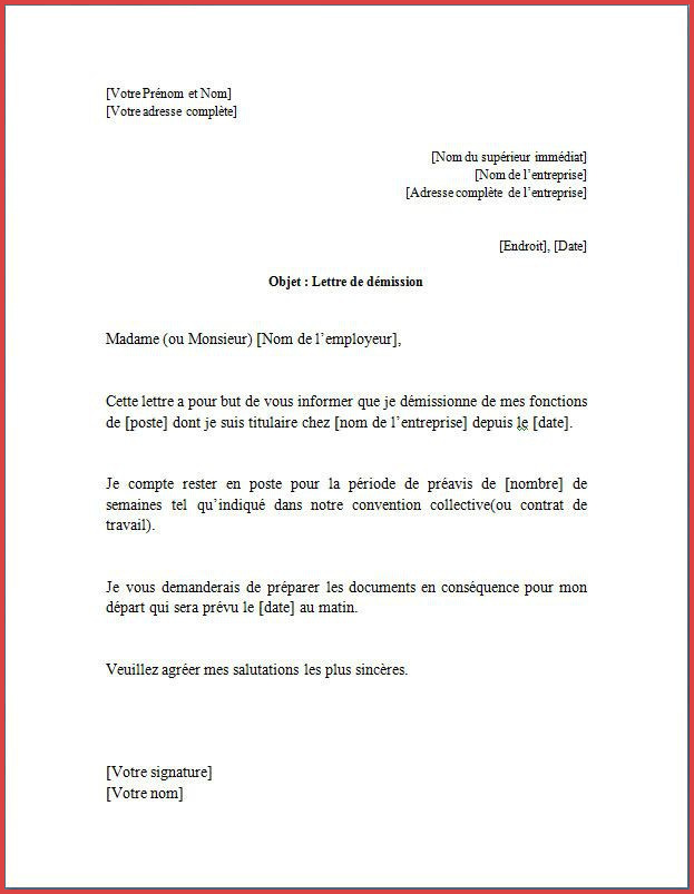 lettre de demission preavis anticipe
