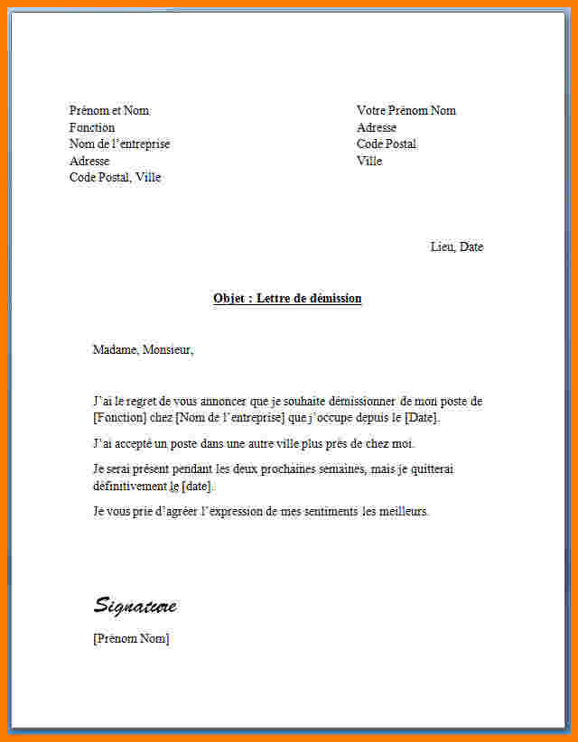 lettre de demission preavis anticipe