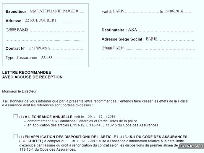 lettre de denonciation de contrat d'assurance