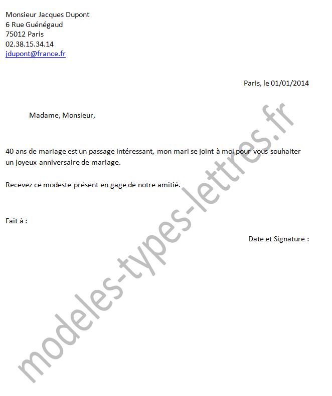 lettre de felicitation pour un mariage