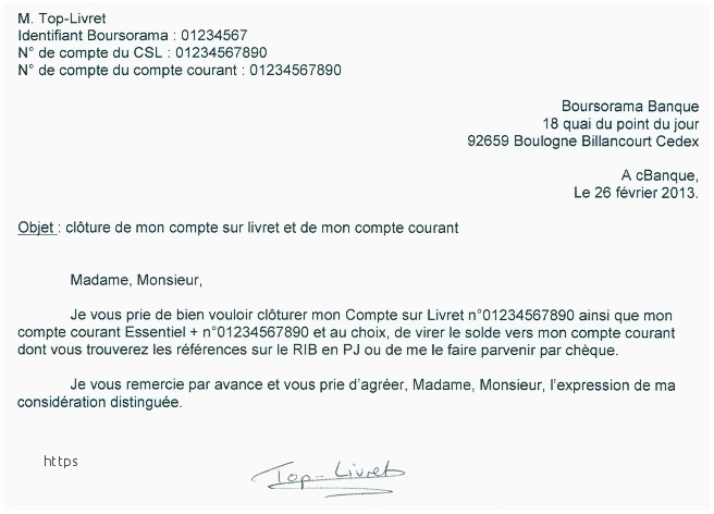 lettre de fermeture de compte