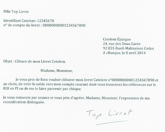 lettre de fermeture de compte