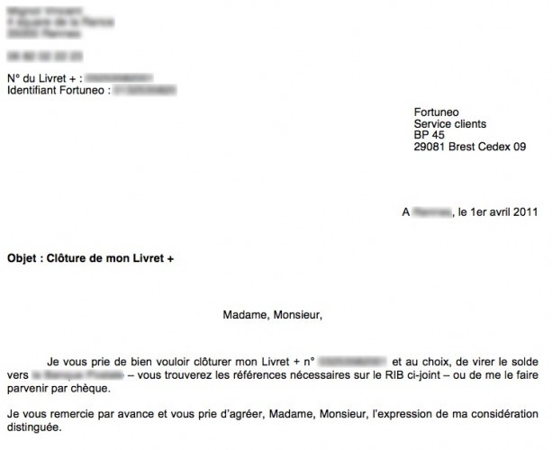 lettre de fermeture de compte