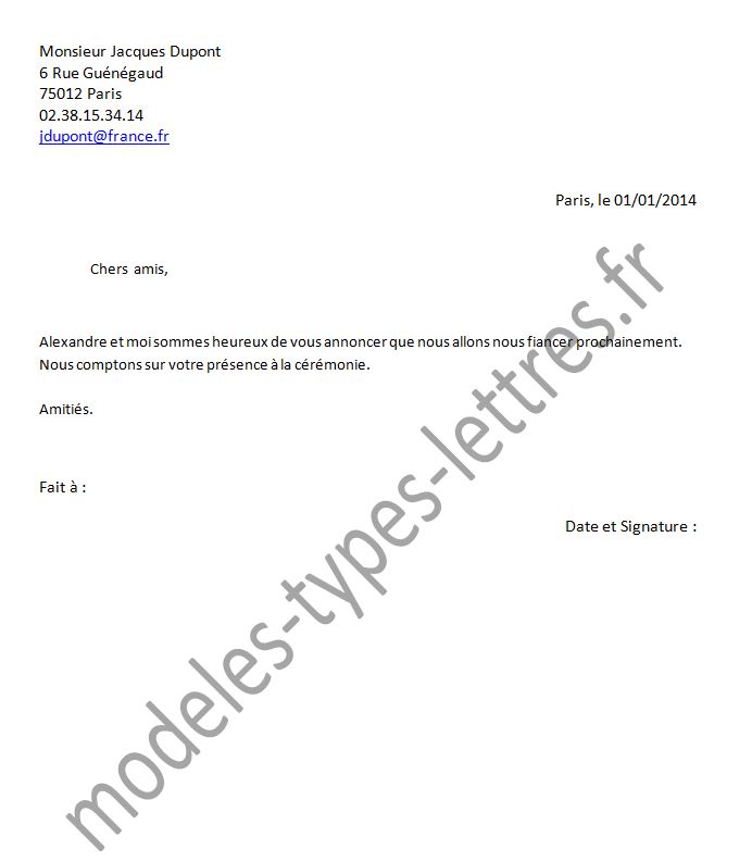 lettre de fiancailles gratuit